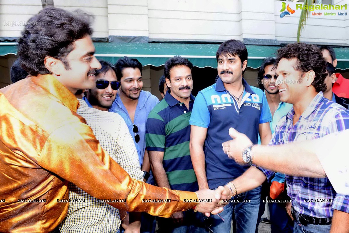 CCL 3 Telugu Warriors Team with Sachin Tendulkar