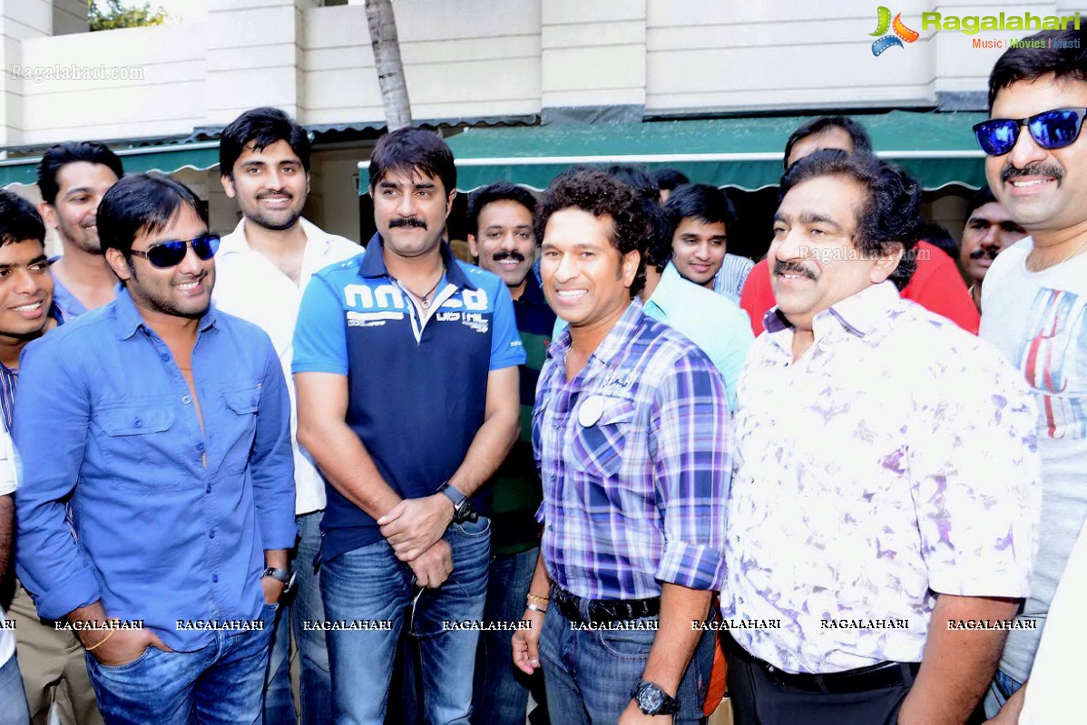 CCL 3 Telugu Warriors Team with Sachin Tendulkar