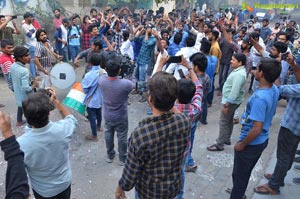 Pawan Kalyan Fans Hungama at Dil Raju Office