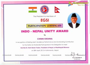 Chinni Krishna Gets Indo Nepal Unity Award