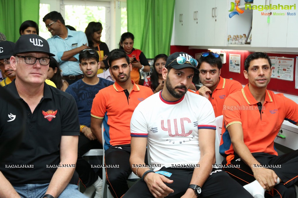 Yuvraj Singh with Sunrisers Hyderabad Team at St. Jude India ChildCare Centre, Banjara Hills, Hyderabad