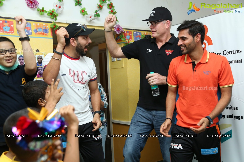 Yuvraj Singh with Sunrisers Hyderabad Team at St. Jude India ChildCare Centre, Banjara Hills, Hyderabad