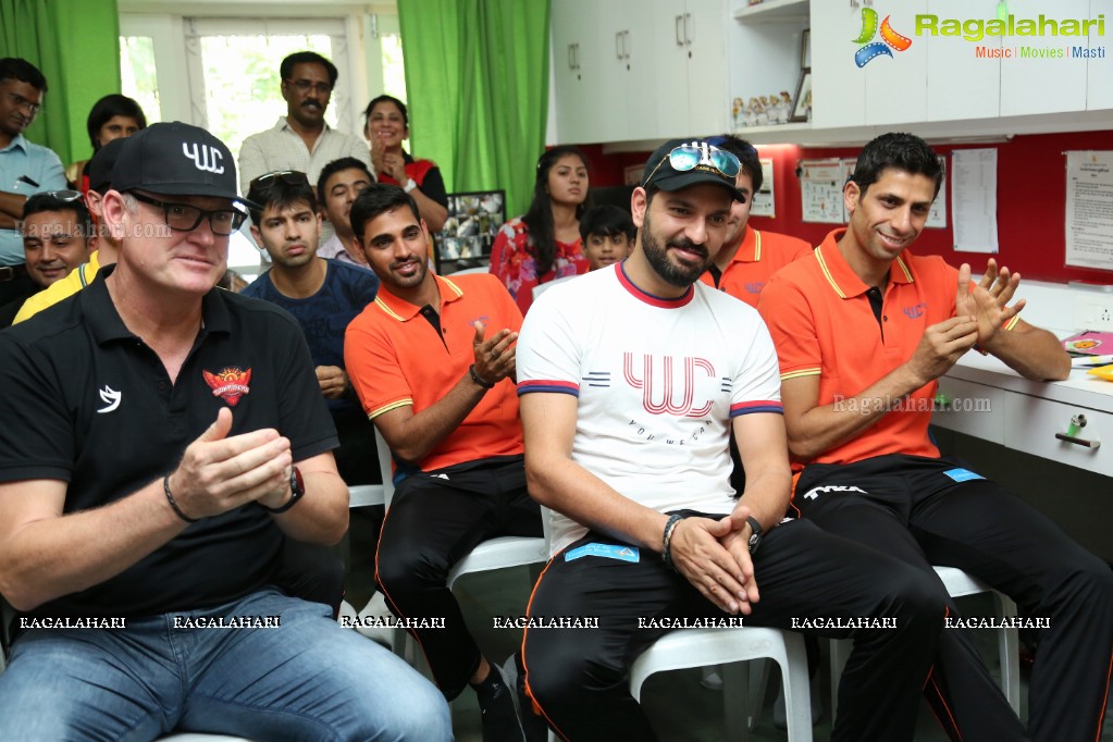 Yuvraj Singh with Sunrisers Hyderabad Team at St. Jude India ChildCare Centre, Banjara Hills, Hyderabad