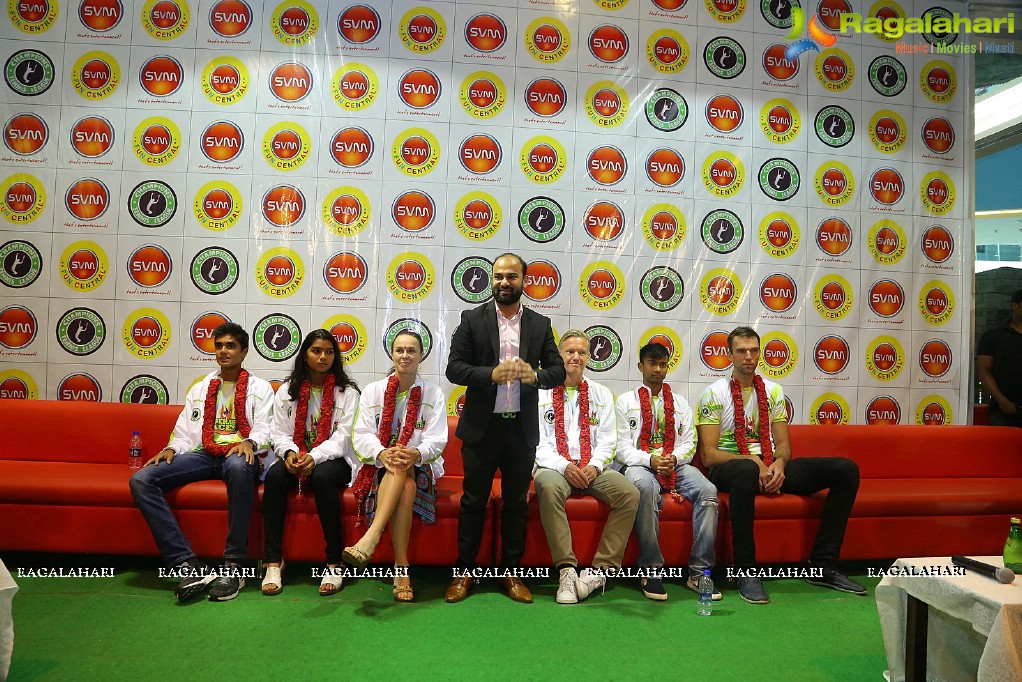 International Tennis Players Martin Hingis, Reina Schuttler visit SVM Gaming Zone, Sujana Mall, Kukatpally, Hyderabad