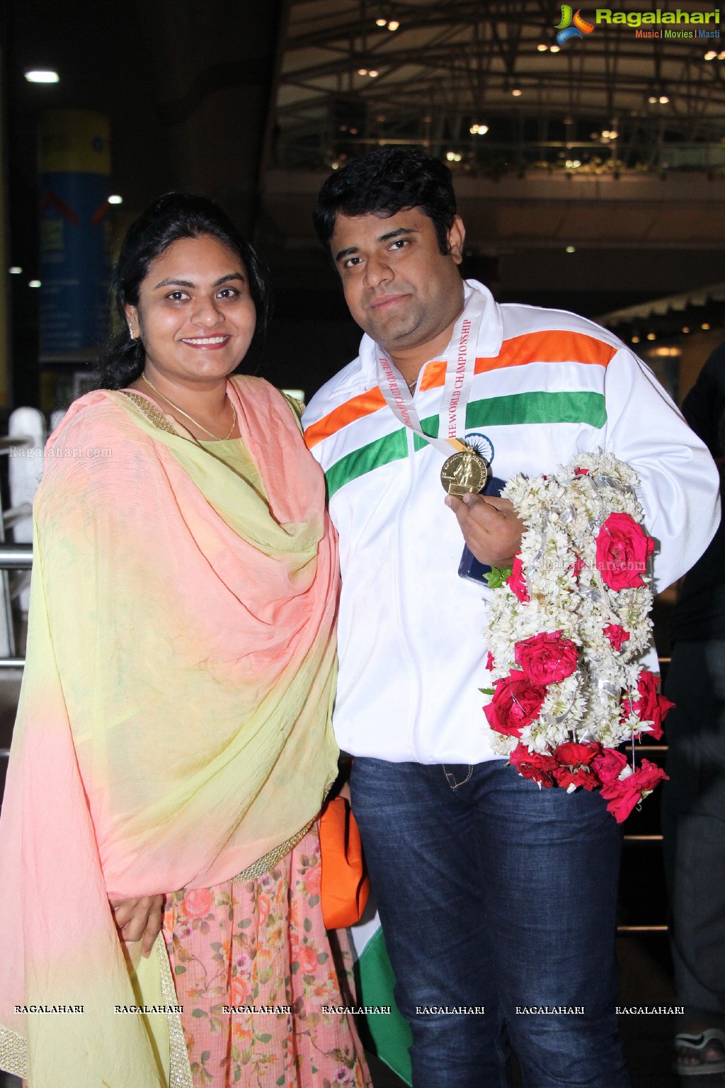 Grand Welcome to Gold Medal Winner of Spochan (Soft Samurai) at Rajiv Gandhi International Airport, Hyderabad