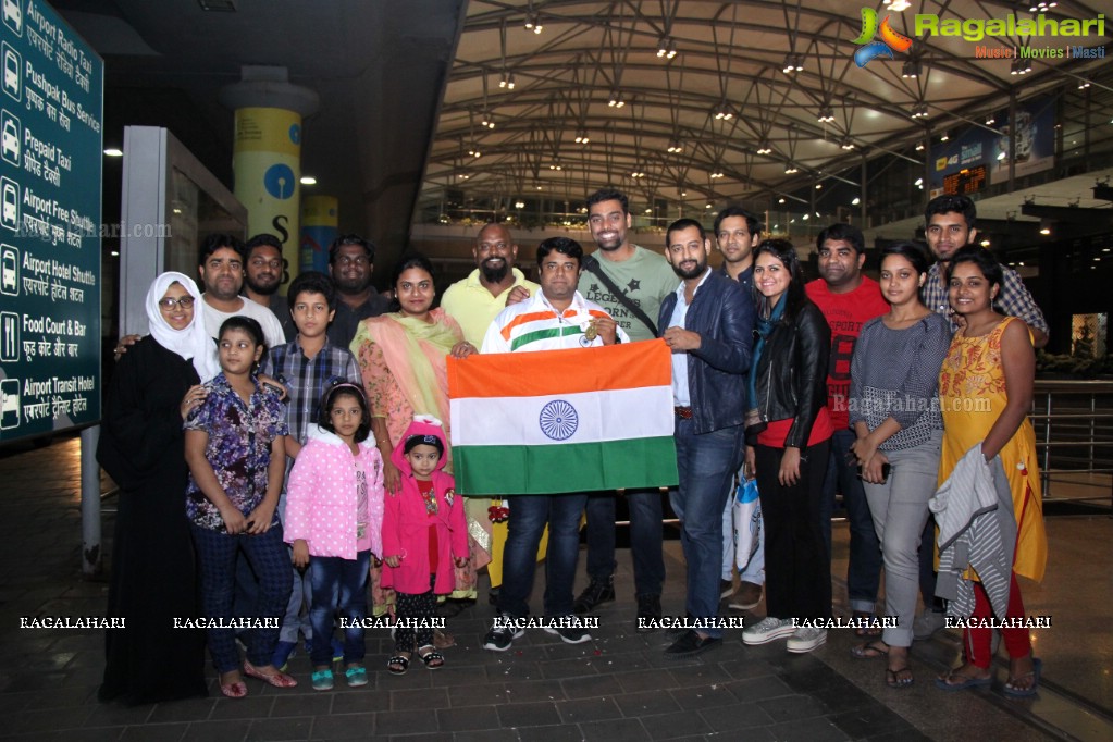 Grand Welcome to Gold Medal Winner of Spochan (Soft Samurai) at Rajiv Gandhi International Airport, Hyderabad