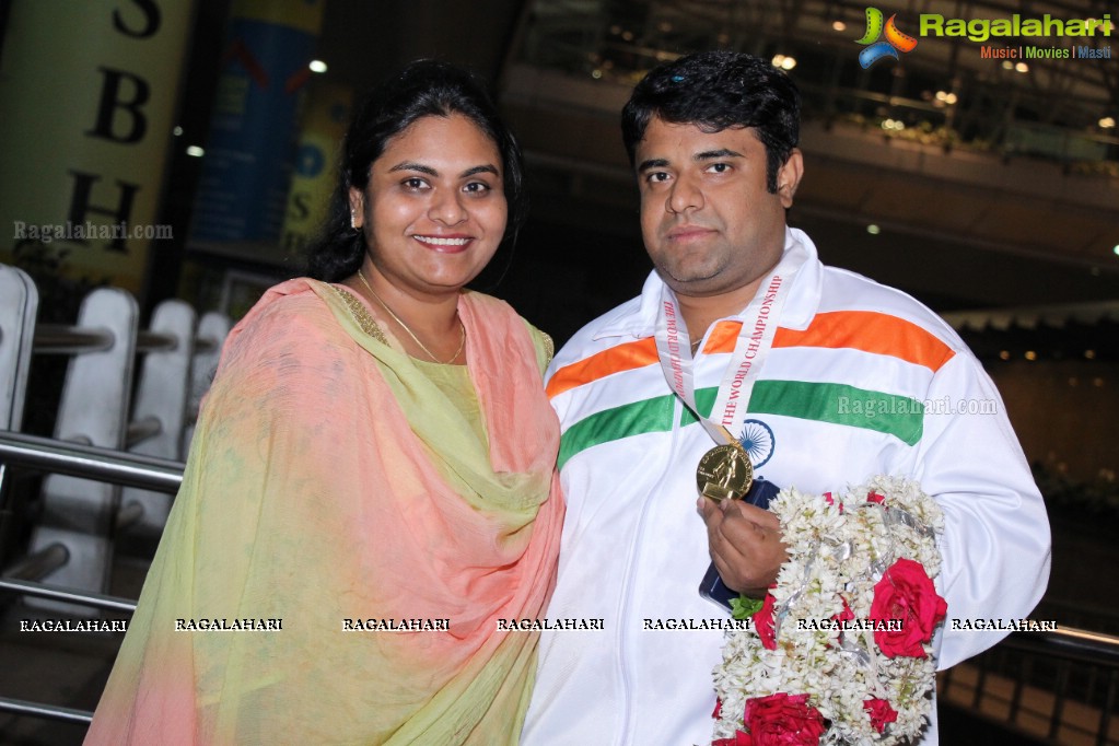 Grand Welcome to Gold Medal Winner of Spochan (Soft Samurai) at Rajiv Gandhi International Airport, Hyderabad