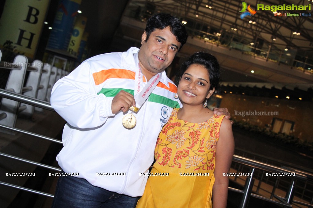 Grand Welcome to Gold Medal Winner of Spochan (Soft Samurai) at Rajiv Gandhi International Airport, Hyderabad