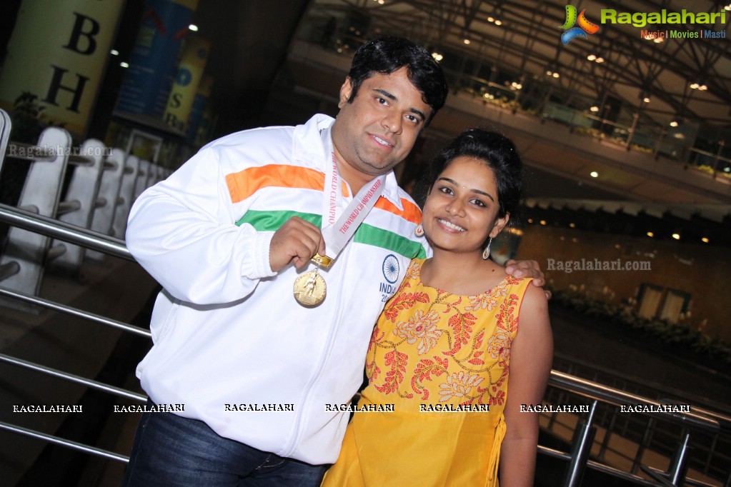 Grand Welcome to Gold Medal Winner of Spochan (Soft Samurai) at Rajiv Gandhi International Airport, Hyderabad