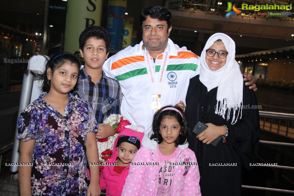 Grand Welcome to Gold Medal Winner of Spochan (Soft Samurai) at Rajiv Gandhi International Airport, Hyderabad
