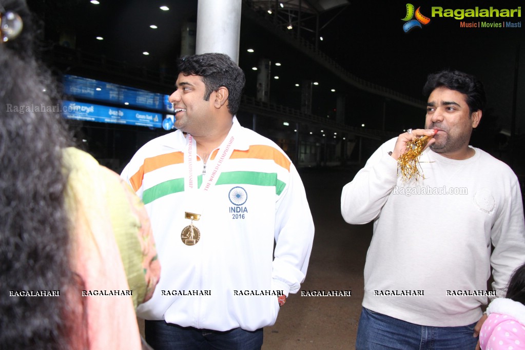 Grand Welcome to Gold Medal Winner of Spochan (Soft Samurai) at Rajiv Gandhi International Airport, Hyderabad