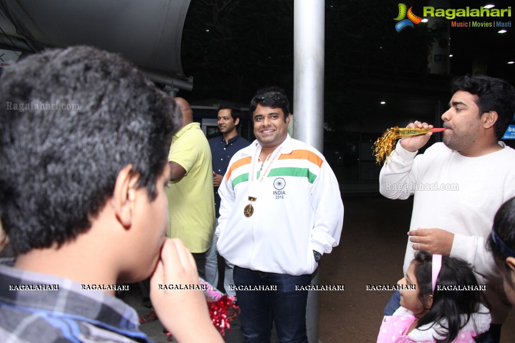 Grand Welcome to Gold Medal Winner of Spochan (Soft Samurai) at Rajiv Gandhi International Airport, Hyderabad