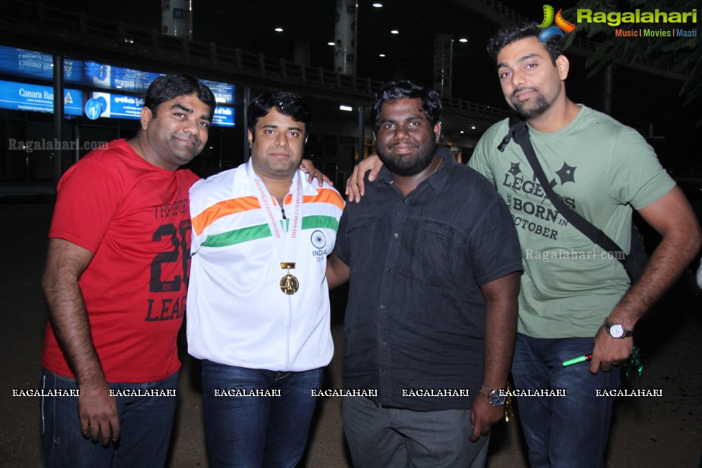 Grand Welcome to Gold Medal Winner of Spochan (Soft Samurai) at Rajiv Gandhi International Airport, Hyderabad