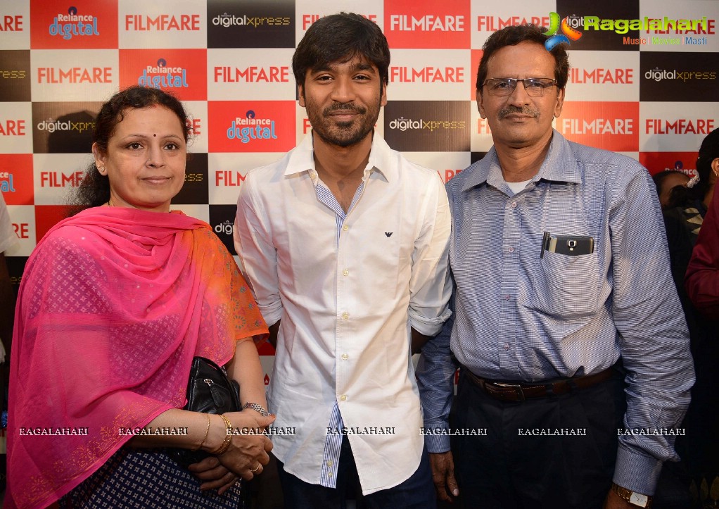 Dhanush & Editor Jitesh Pillaai at the Filmfare Readers Meet at the Reliance Digital Store