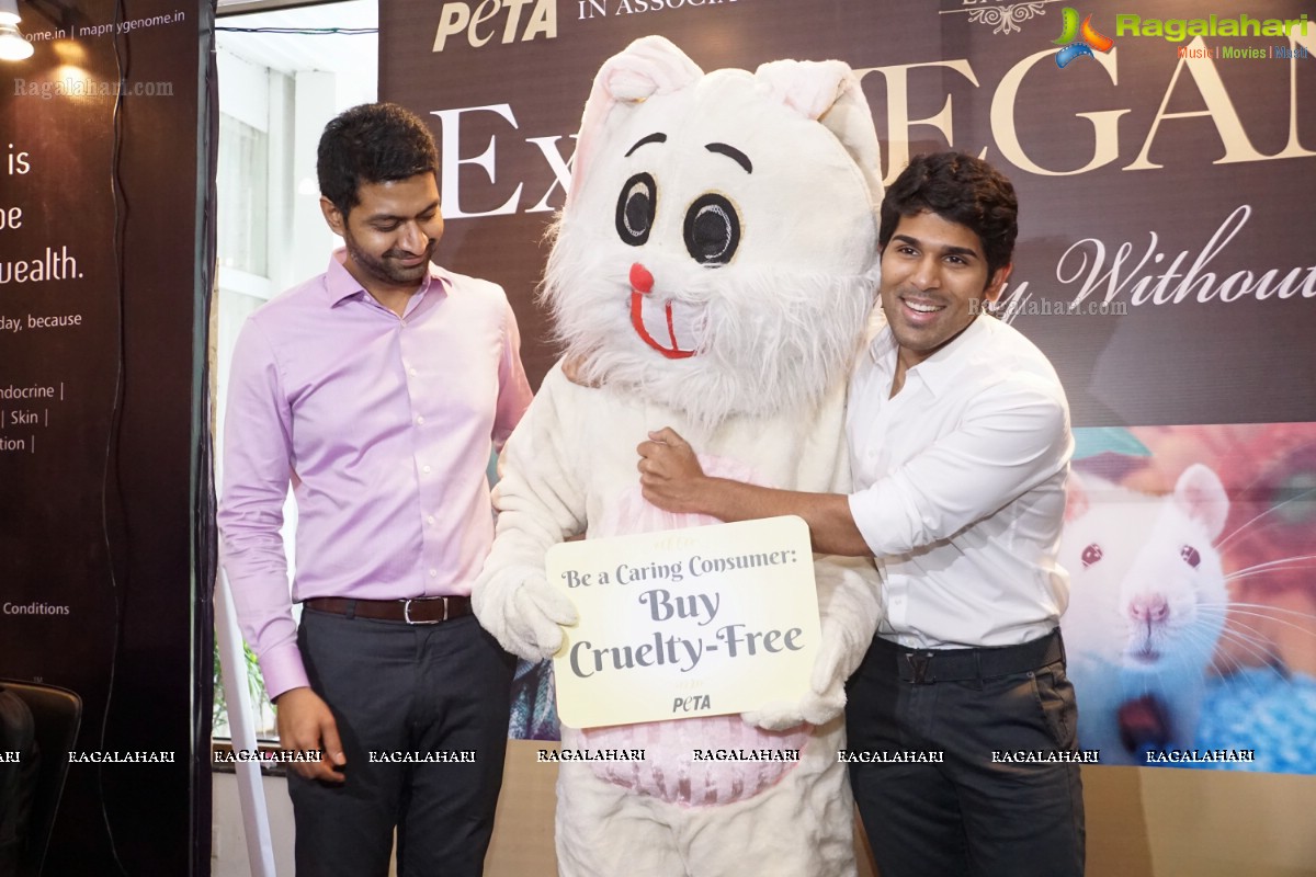 Allu Sirish poses with Bunny Mascot at PETA Stall, Hyderabad