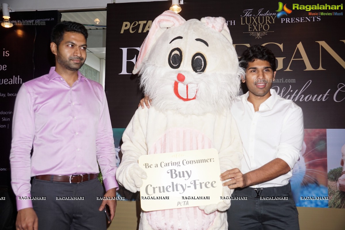 Allu Sirish poses with Bunny Mascot at PETA Stall, Hyderabad