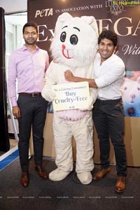 Allu Sirish poses with Bunny Mascot at PETA Stall