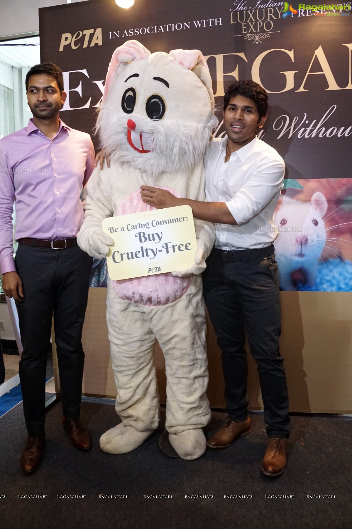 Allu Sirish poses with Bunny Mascot at PETA Stall, Hyderabad