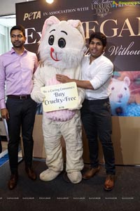 Allu Sirish poses with Bunny Mascot at PETA Stall