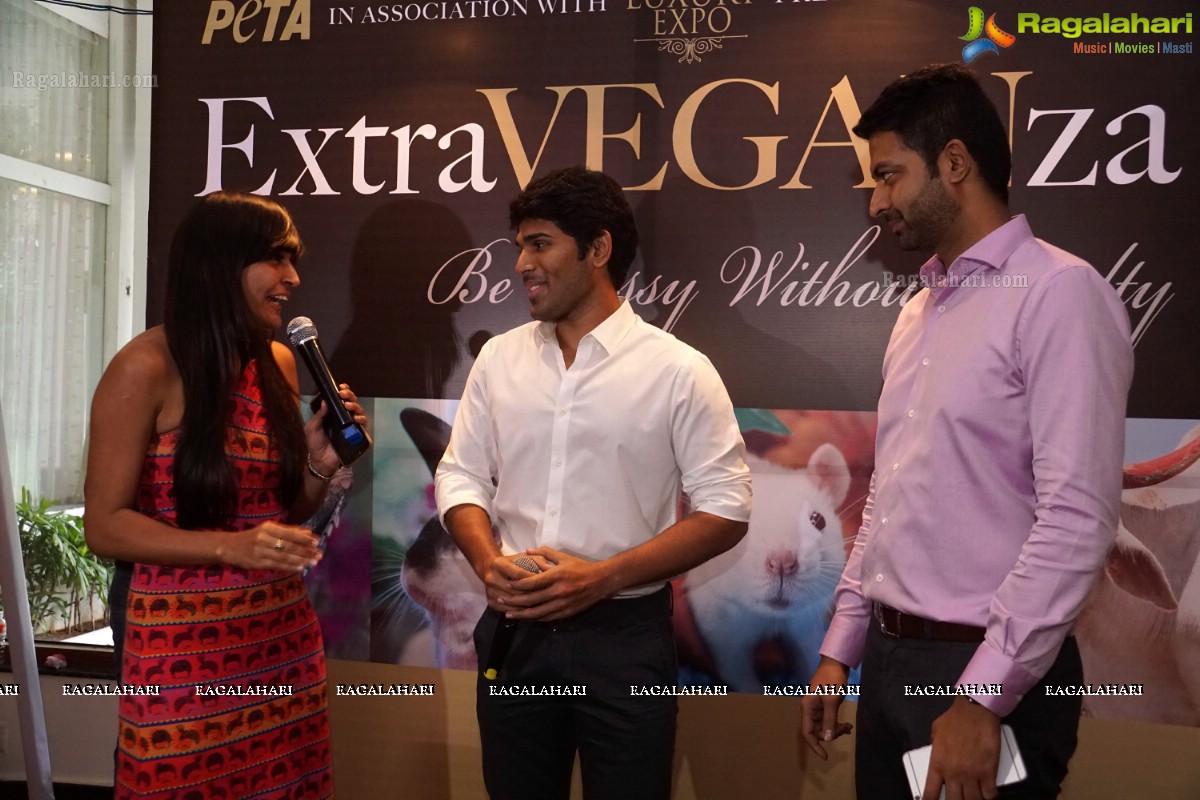 Allu Sirish poses with Bunny Mascot at PETA Stall, Hyderabad