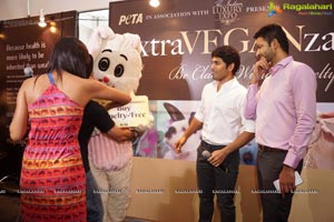 Allu Sirish poses with Bunny Mascot at PETA Stall