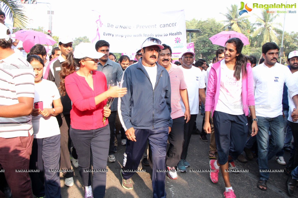 Balakrishna and Anjali at Pink Ribbon Breast Cancer Awareness Walk at KBR Park, Hyderabad