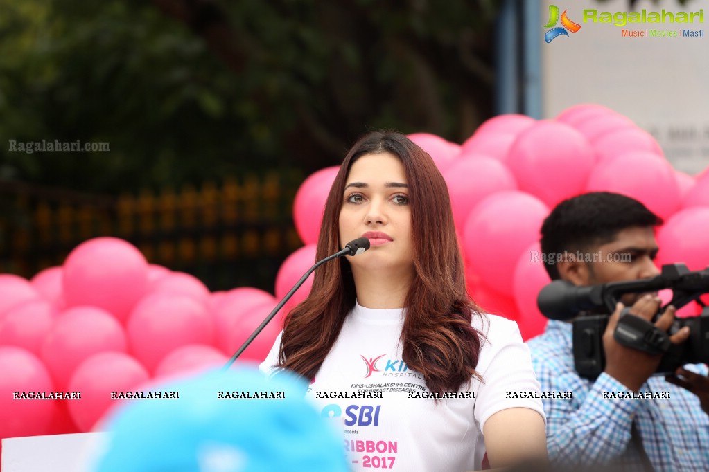 Tamannaah flags off 9th Edition of 2K Pink Ribbon Walk by UBF and KIMS at KBR Park, Hyderabad