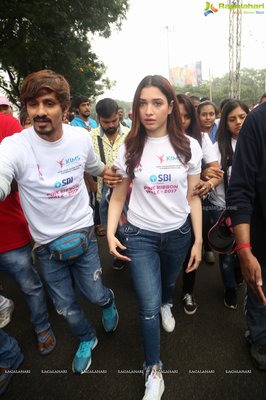 Tamannaah flags off 9th Edition of 2K Pink Ribbon Walk by UBF and KIMS at KBR Park, Hyderabad