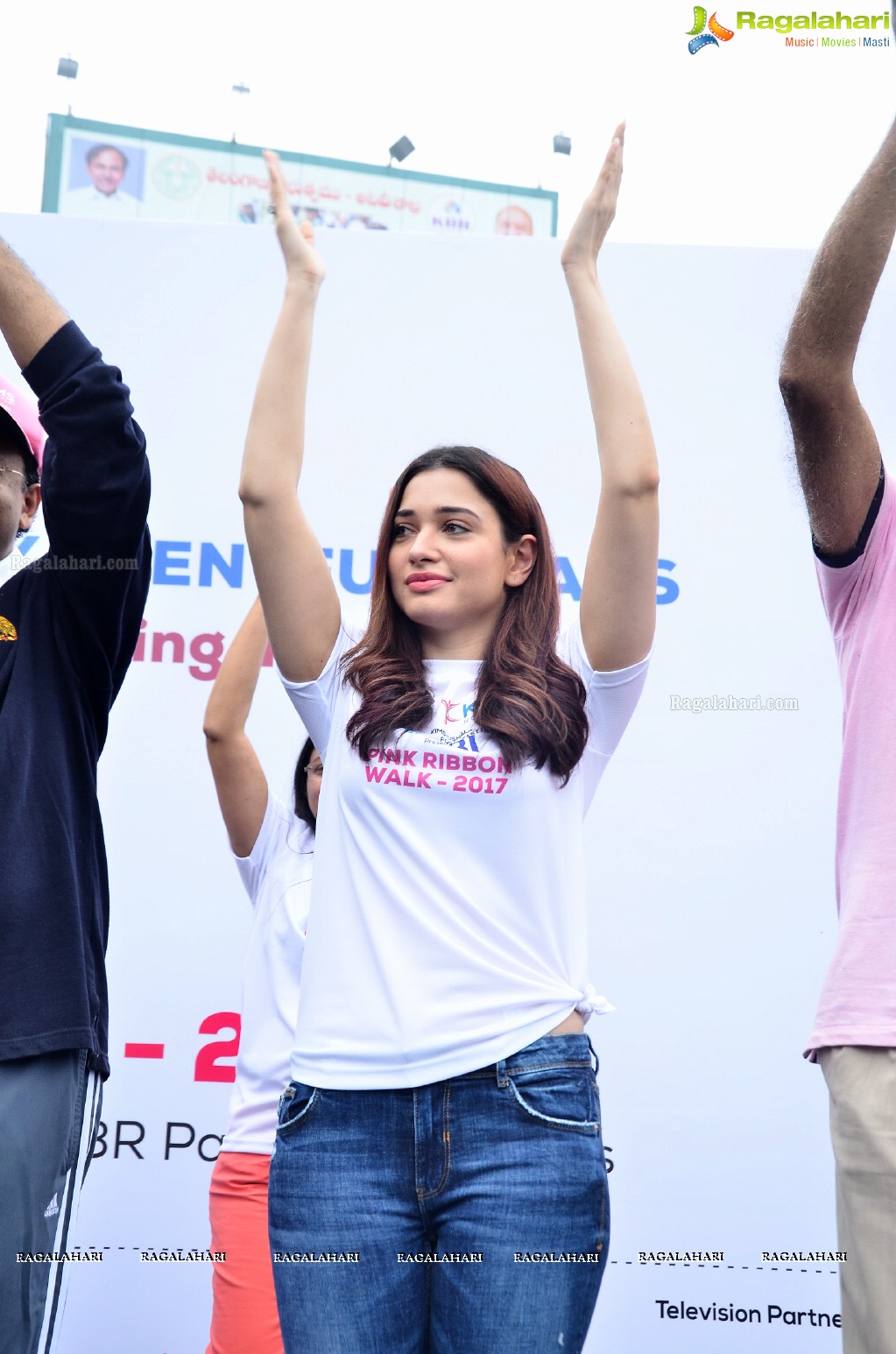 Tamannaah flags off 9th Edition of 2K Pink Ribbon Walk by UBF and KIMS at KBR Park, Hyderabad