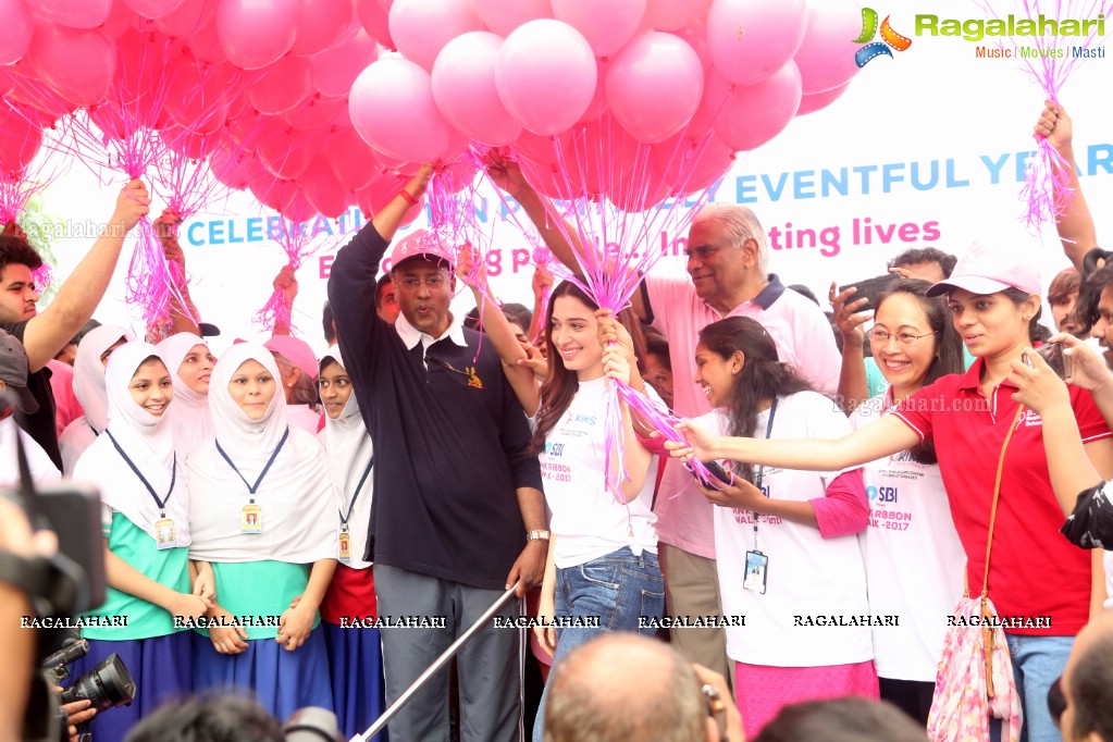 Tamannaah flags off 9th Edition of 2K Pink Ribbon Walk by UBF and KIMS at KBR Park, Hyderabad