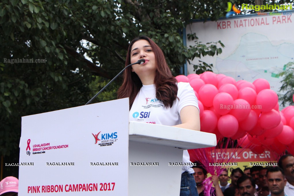 Tamannaah flags off 9th Edition of 2K Pink Ribbon Walk by UBF and KIMS at KBR Park, Hyderabad