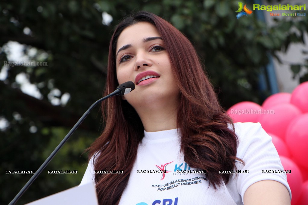 Tamannaah flags off 9th Edition of 2K Pink Ribbon Walk by UBF and KIMS at KBR Park, Hyderabad