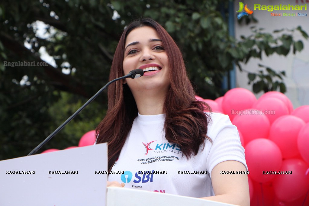 Tamannaah flags off 9th Edition of 2K Pink Ribbon Walk by UBF and KIMS at KBR Park, Hyderabad