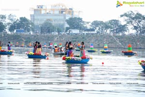 Bathukamma on Water in the Hussain Sagar