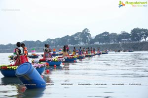 Bathukamma on Water in the Hussain Sagar