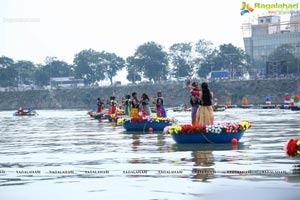 Bathukamma on Water in the Hussain Sagar