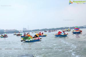 Bathukamma on Water in the Hussain Sagar