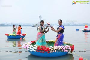 Bathukamma on Water in the Hussain Sagar