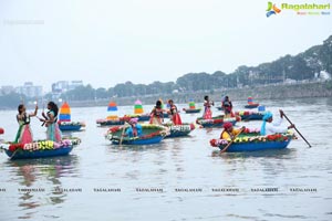 Bathukamma on Water in the Hussain Sagar