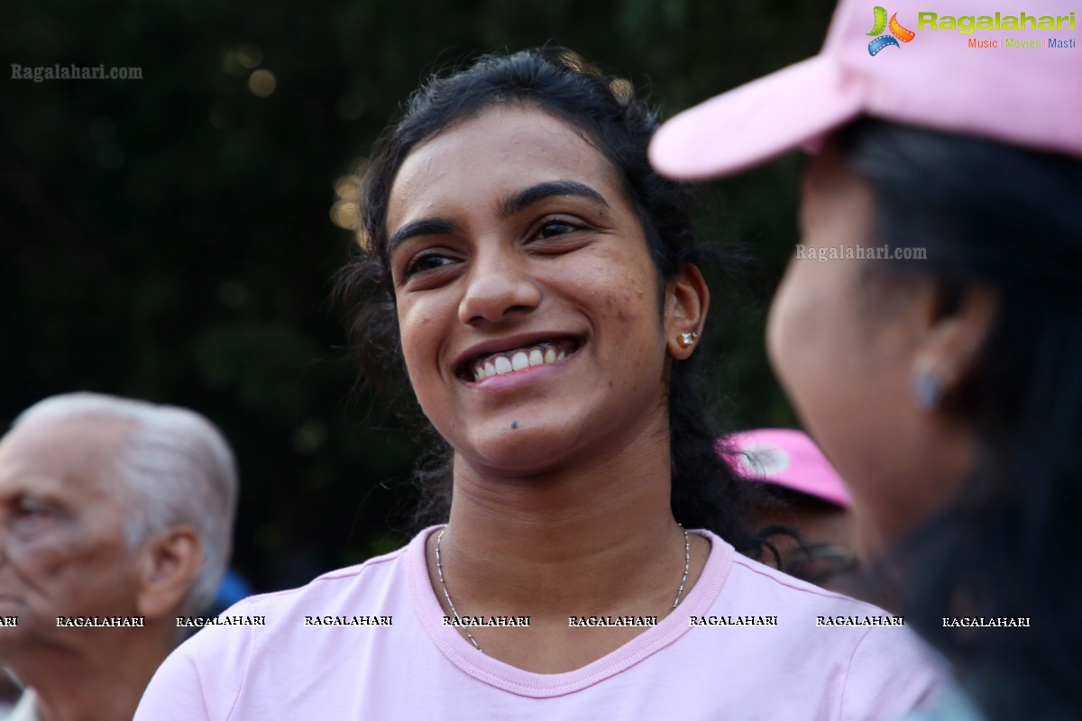 PV Sindhu Flags Off 2k Pink Ribbon Walk -2018 at KBR Park