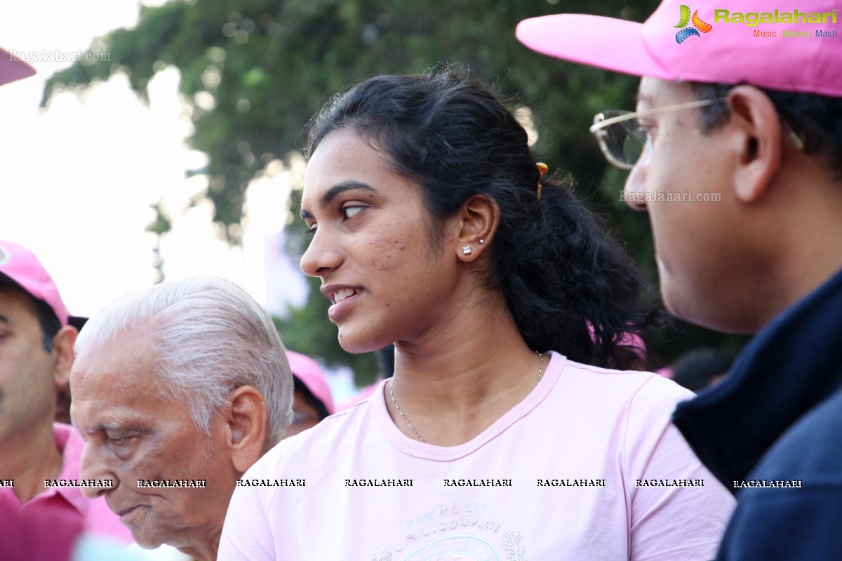 PV Sindhu Flags Off 2k Pink Ribbon Walk -2018 at KBR Park