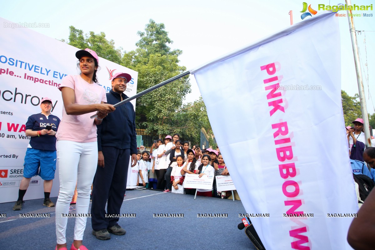 PV Sindhu Flags Off 2k Pink Ribbon Walk -2018 at KBR Park