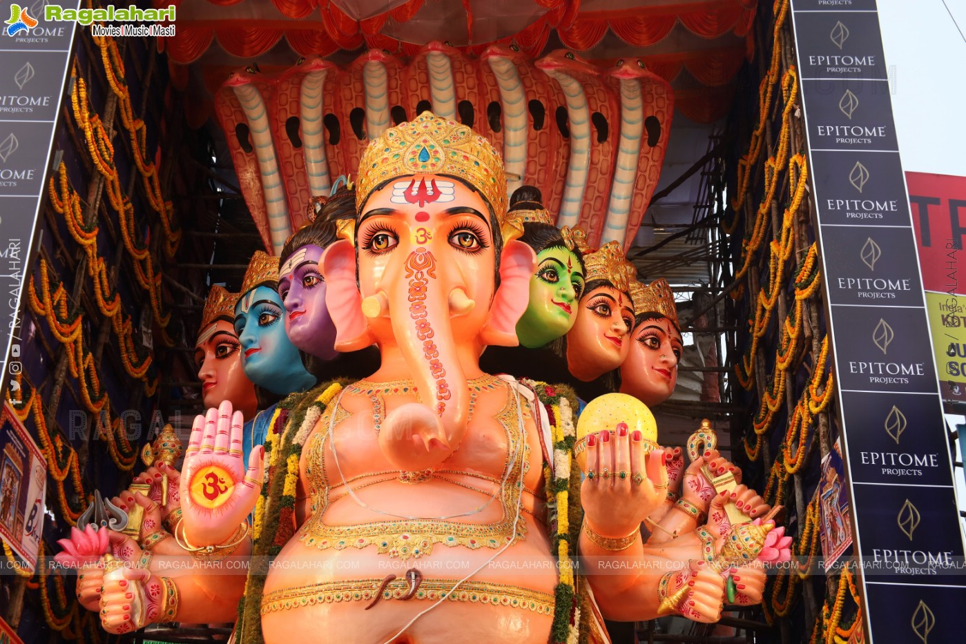 Khairathabad Ganesh 2024 as Sri Saptamukha Maha Shakti Ganapathi- 70 feet Tall Idol