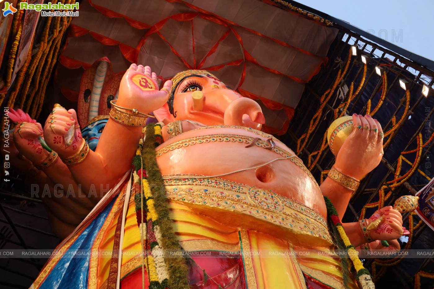 Khairathabad Ganesh 2024 as Sri Saptamukha Maha Shakti Ganapathi- 70 feet Tall Idol