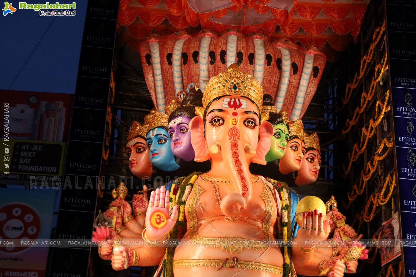 Khairathabad Ganesh 2024 as Sri Saptamukha Maha Shakti Ganapathi- 70 feet Tall Idol