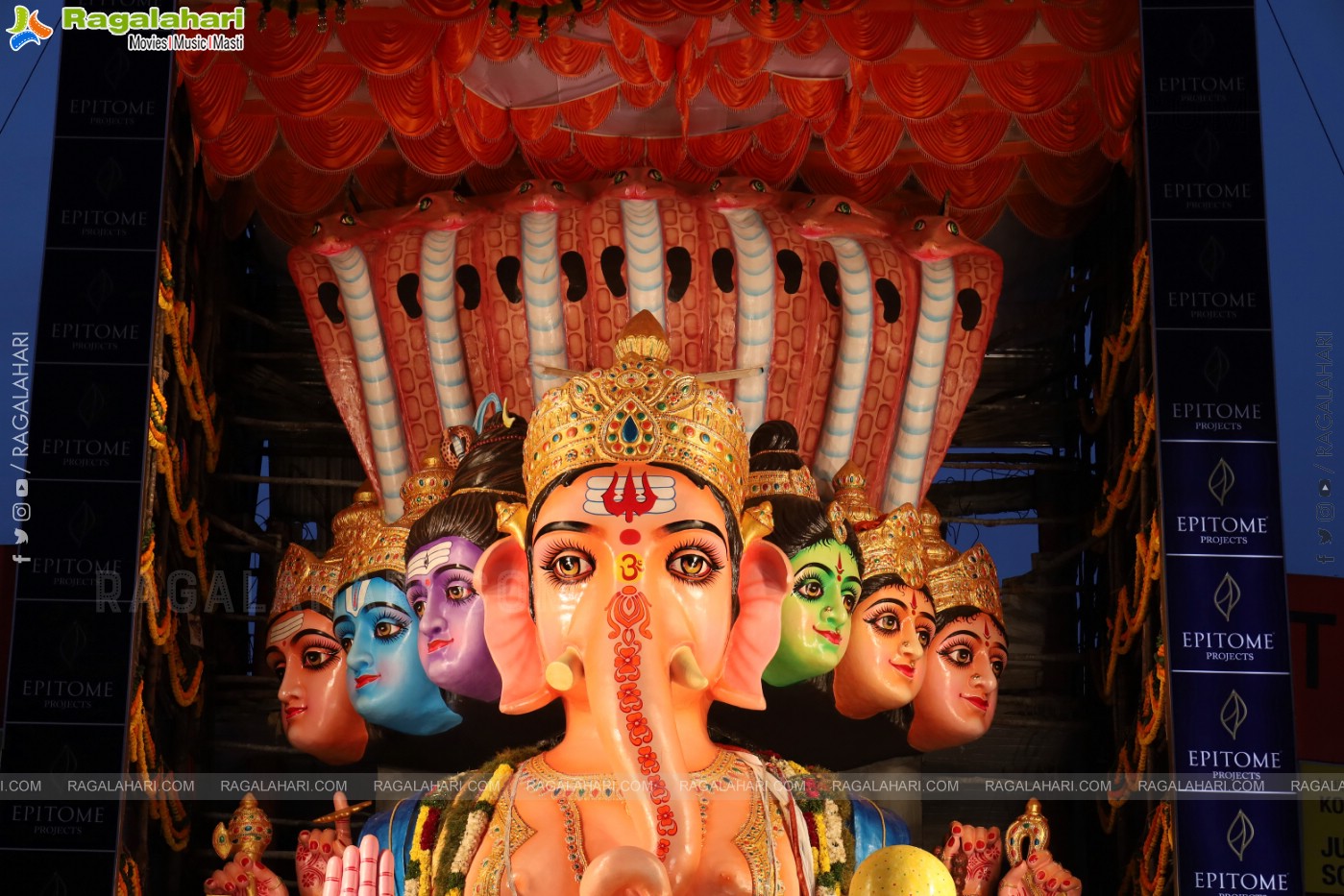 Khairathabad Ganesh 2024 as Sri Saptamukha Maha Shakti Ganapathi- 70 feet Tall Idol