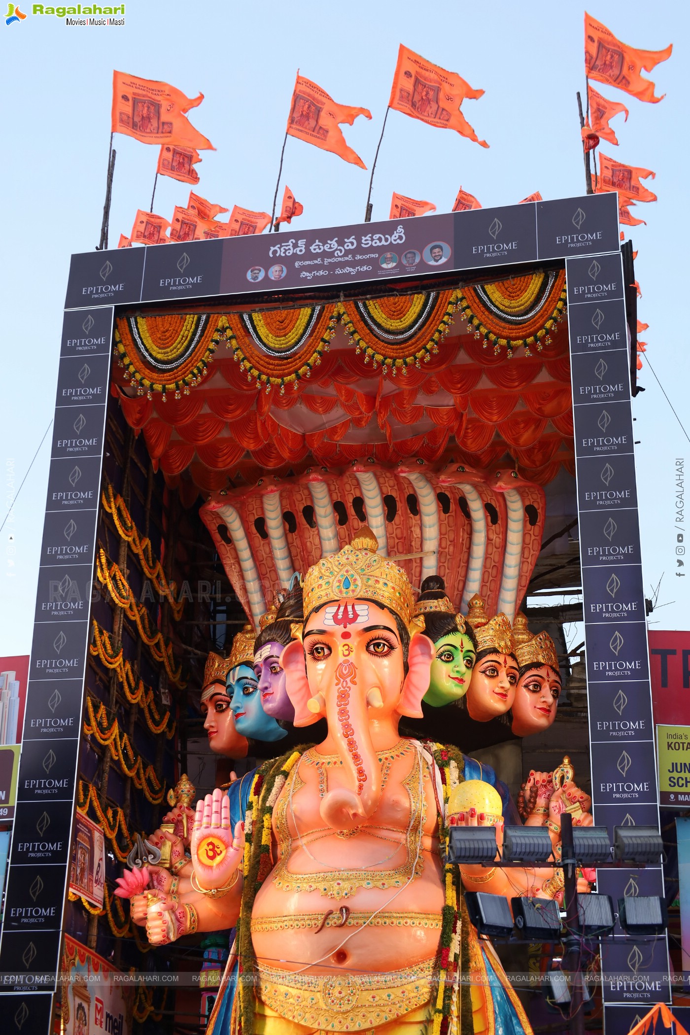 Khairathabad Ganesh 2024 as Sri Saptamukha Maha Shakti Ganapathi- 70 feet Tall Idol