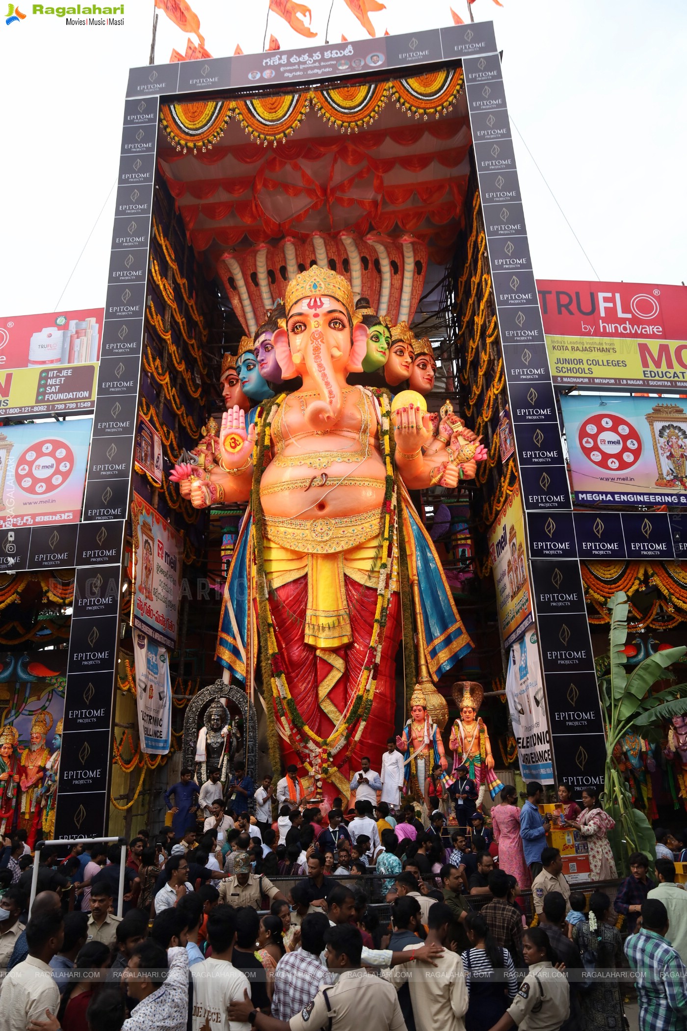 Khairathabad Ganesh 2024 as Sri Saptamukha Maha Shakti Ganapathi- 70 feet Tall Idol