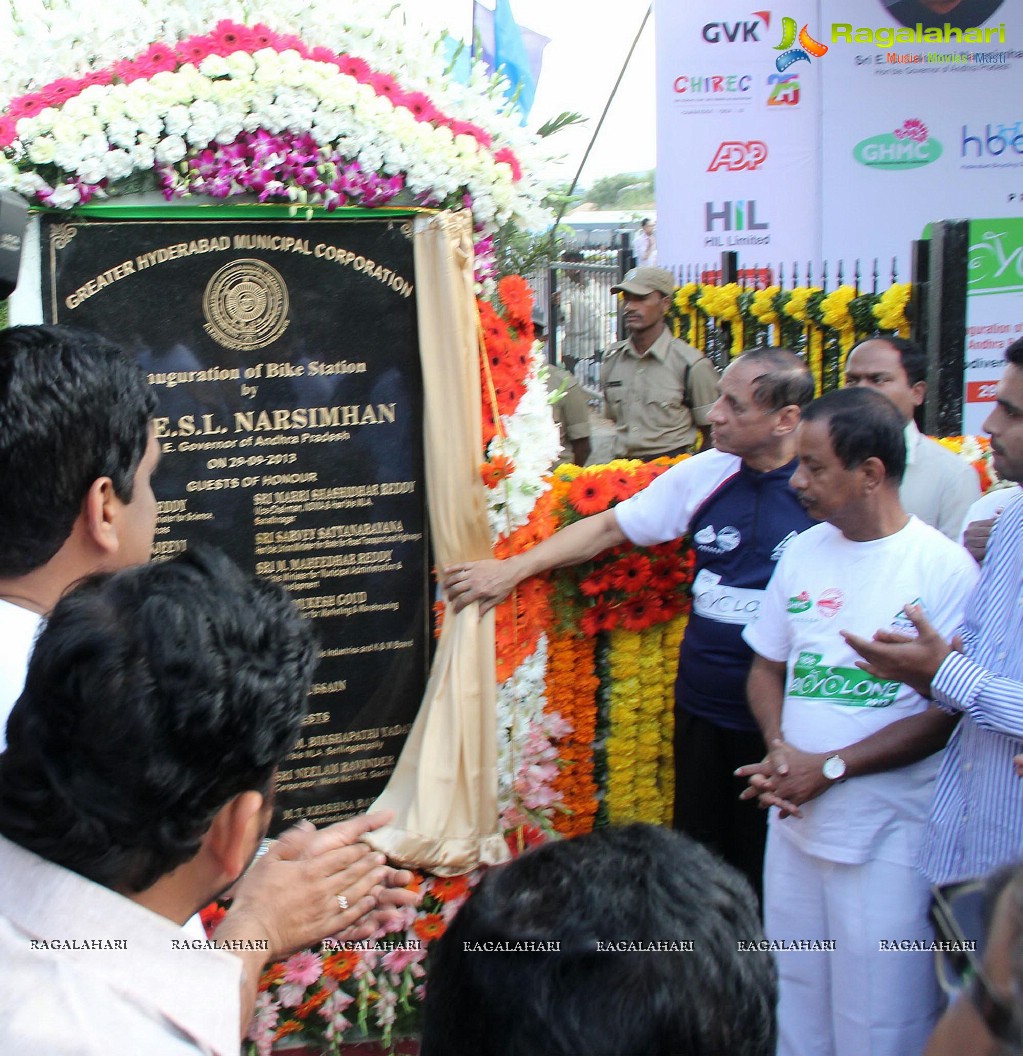 Governor Narasimhan inaugurates Bike Station at Gachibowli, Hyderabad