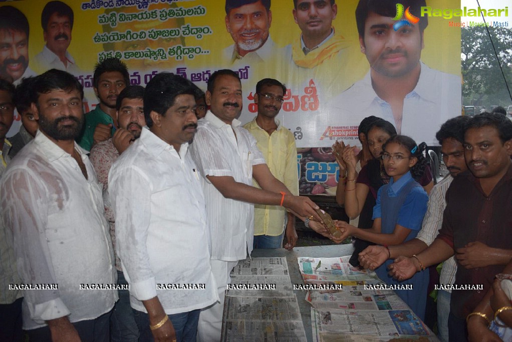 Nara Rohit fans Distribute Free Clay Ganesha Idols 